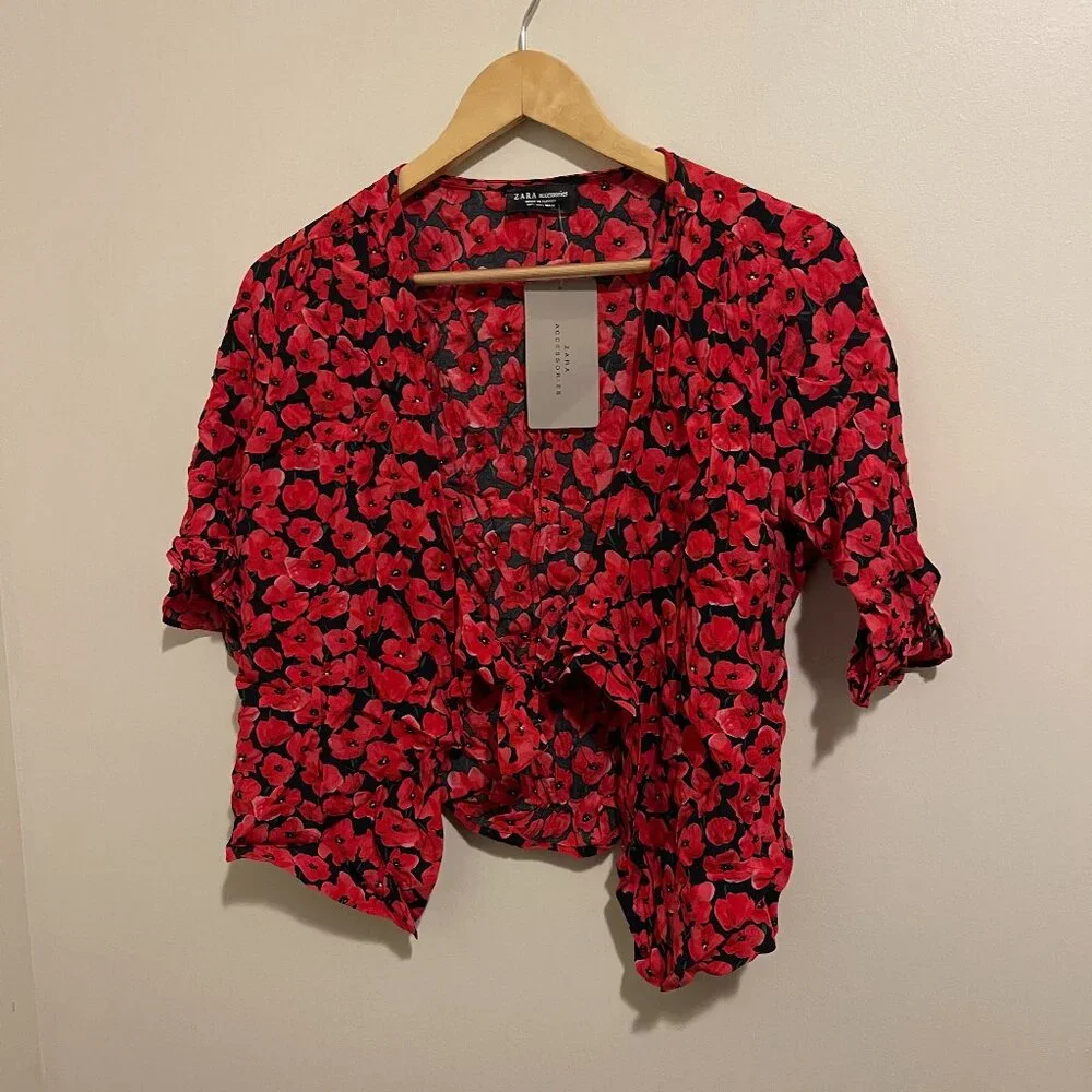 ZARA Accessories Red Floral Matching Set – Top & Skirt – Size L NWT - Picture 2 of 10